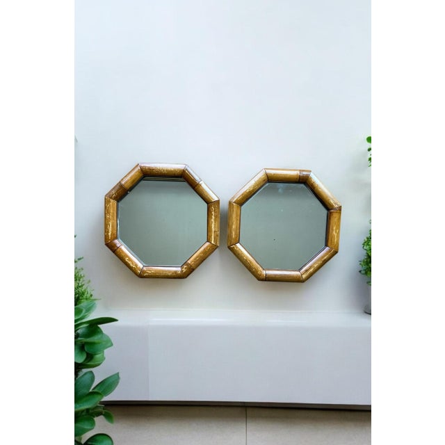 A pair of italian mid century octagonal bamboo framed mirrors boho bohemian style. These mirrors not only serve a...