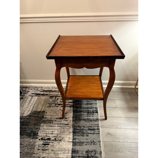 Vintage Theodore Alexander Chateau Du Vallois Side Table, French Provincial Yew Wood Tiered Accent Table With Drawer, Luxury Nightstand For Sale In Washington DC - Image 6 of 8