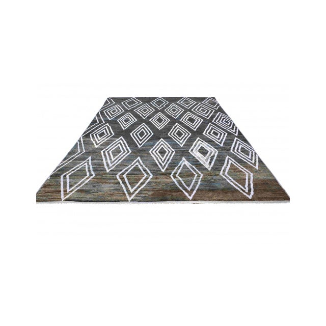 Hand knotted unique rug newly made in Afghanistan using hand spun wool.