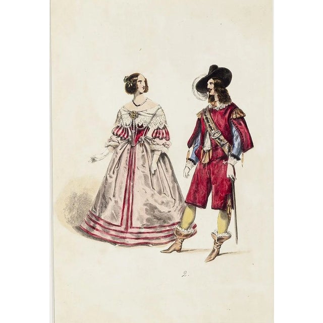 The Lady and the Musketeer - Original Lithograph - End of 19th Century End of the 19th Century For Sale