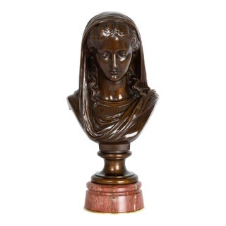 Circa 1880 Antique French Bronze Sculpture Bust by Eugene Aizelin For Sale