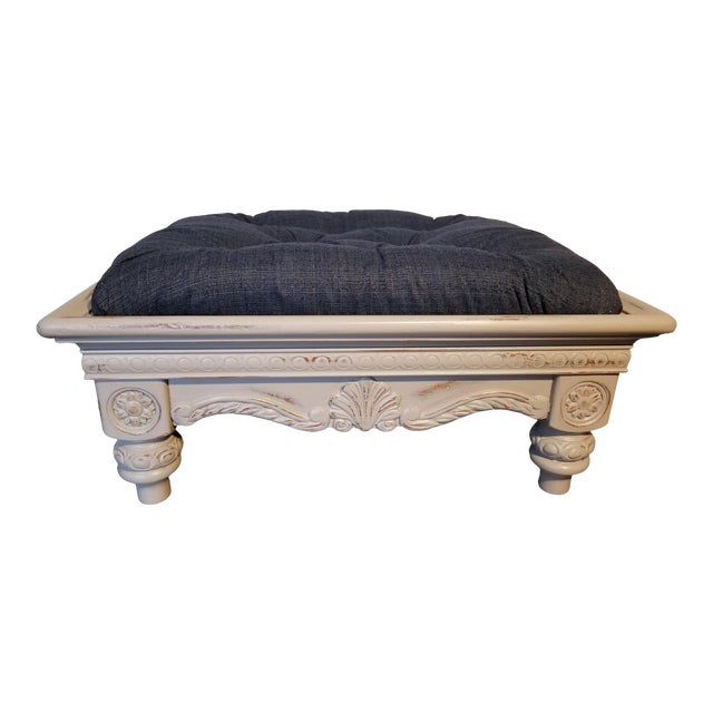 Tufted Ottoman/Coffee Table in Blue and Gray Chairish