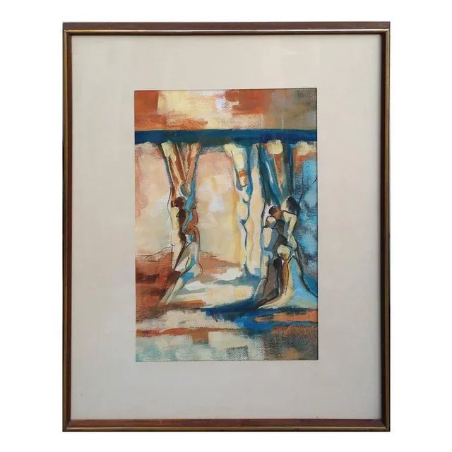 1970s "Ring Three" Figurative Abstract Watercolor Painting, Framed For Sale In Monterey, CA - Image 6 of 6