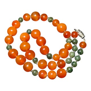 Gemstone Necklace Red Nanhong Agate Bingju Type (Icey Orange Tangerine). Necklace With Jade Vintage Screw Clasp For Sale