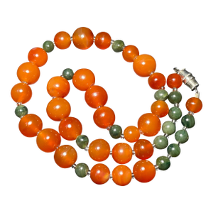 Gemstone Necklace Red Nanhong Agate Bingju Type (Icey Orange Tangerine). Necklace With Jade Vintage Screw Clasp