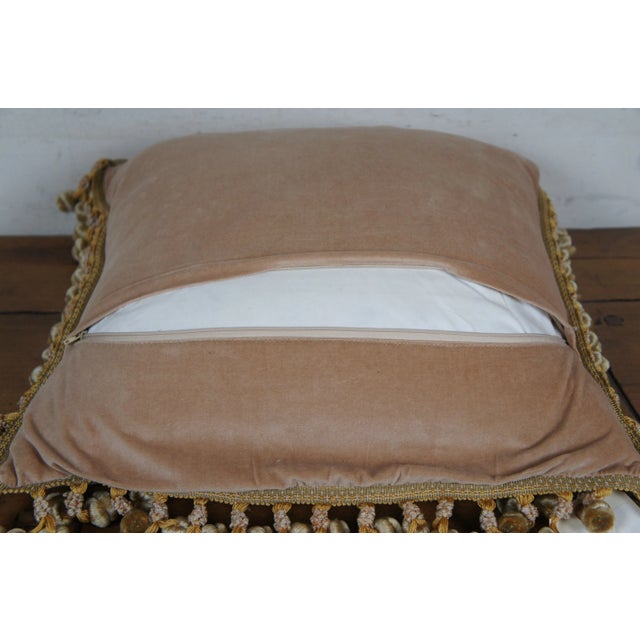 Mid 20th Century Mid 20th Century Silk Down Filled Morning Glory Floral Embroidered Tassel Lumbar Throw Pillow For Sale - Image 5 of 10