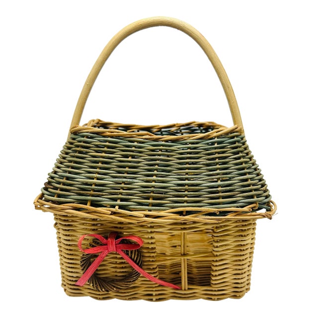 Vintage Christmas Wicker Basket For Sale