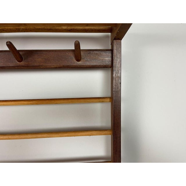 Brown Mid-Century Modern European Wooden Wall Coat Rack with Hat Shelf, 1950s For Sale - Image 8 of 12