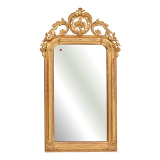 Antique Gold Leaf Mirror with Floral Crest For Sale