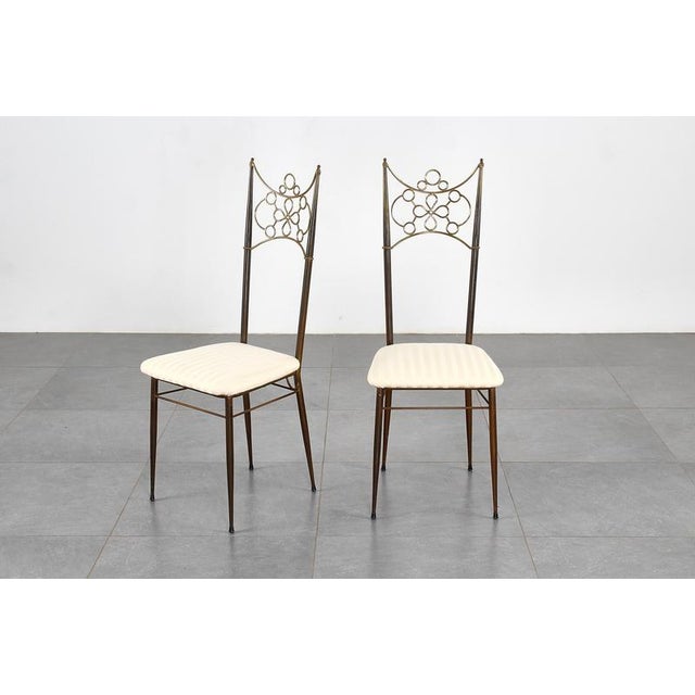 Mid-Century Brass, Metal and White Fabric High-Backed Chairs, Italy, 1950s, Set of 2 For Sale - Image 10 of 18