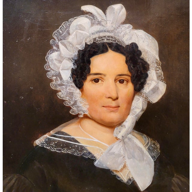 Portrait of a Lady Wearing a White Lace Bonnet-19th Century Oil Painting For Sale In Los Angeles - Image 6 of 10