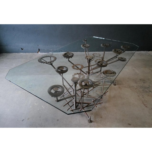 1980s Glass Top Dining Table with One of a Kind Steel Rebar Base For Sale - Image 9 of 17