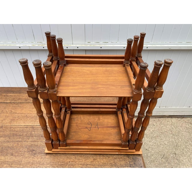 Wood Vintage Rustic Cherry Wood Nesting Tables, 1950, Set of 3 For Sale - Image 7 of 18