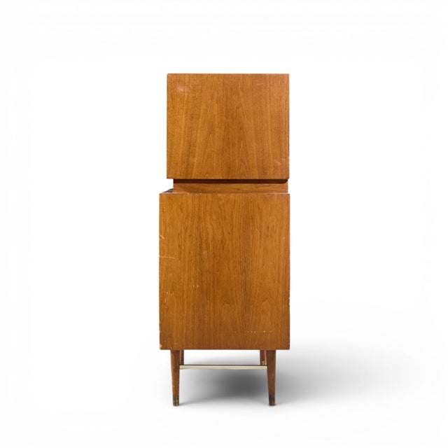Mid 20th Century Paul McCobb Style Furnette Mid Century Walnut and Brass Highboy Dresser For Sale - Image 5 of 7
