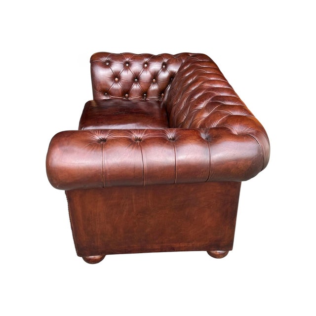 Wood English Love Seat Vintage Chesterfield Leather For Sale - Image 7 of 16