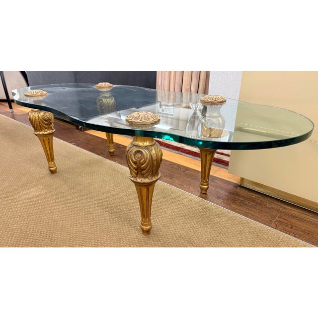 Francisco Hurtado Vintage Francisco Hurtado Style Glass and Giltwood Coffee Cocktail Table For Sale - Image 4 of 6