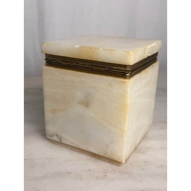 Vintage White Stone Alabaster Trinket Box With Brass Shell Clasp, Jewelry Box, Square Stone Hinged Casket, Hollywood Regency Vanity Decor For Sale In Pittsburgh - Image 6 of 12