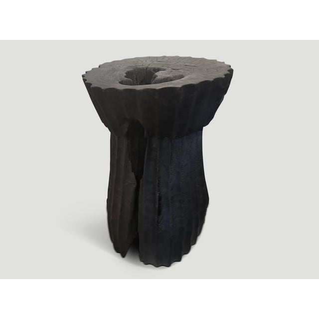 Charcoal Andrianna Shamaris Charred Minimalist Teak Wood Pedestal or Side Table For Sale - Image 8 of 18
