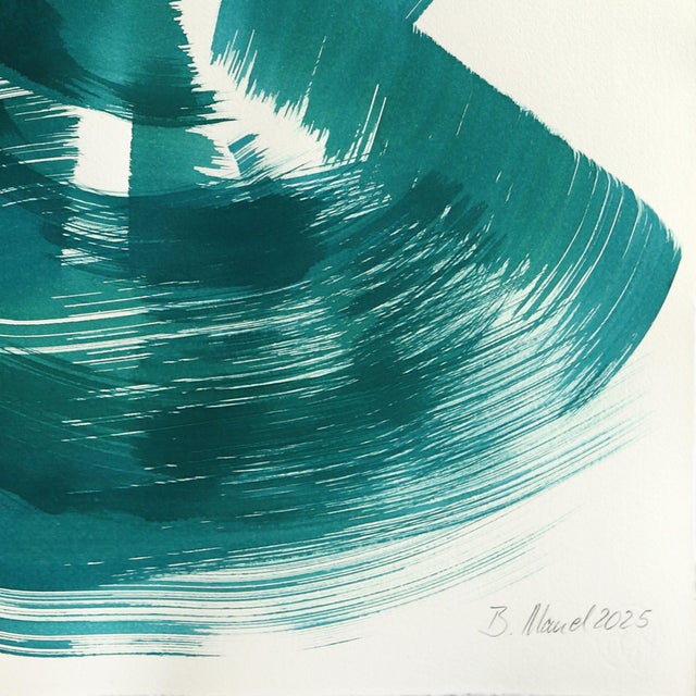 2020s The Teal Dress 5 - Abstract Flowy Minimalist Figurative Ink Original Artwork by Bettina Mauel For Sale - Image 5 of 5