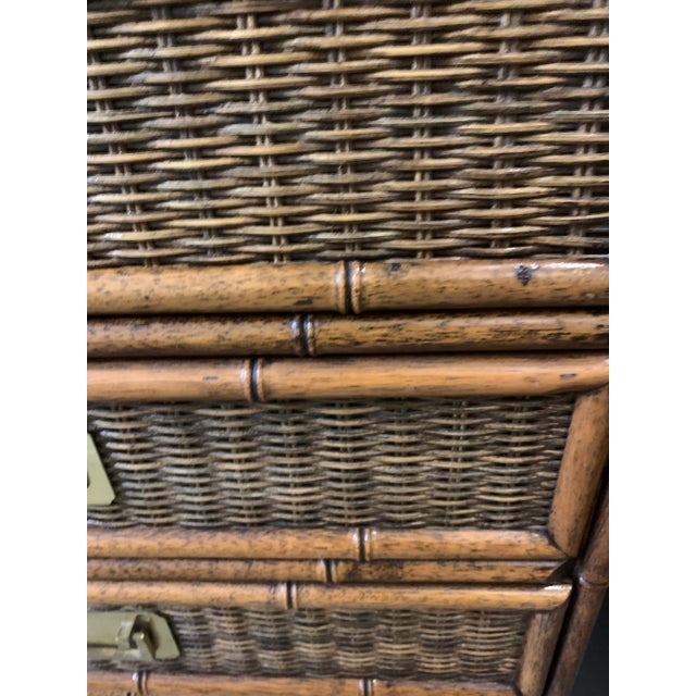 Wood Vintage Faux Bamboo Tallboy Dresser Wicker Cabinet For Sale - Image 7 of 12