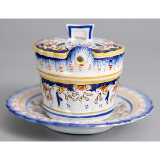 Antique French Faience Desvres Lidded Butter Bowl Dish For Sale - Image 4 of 8
