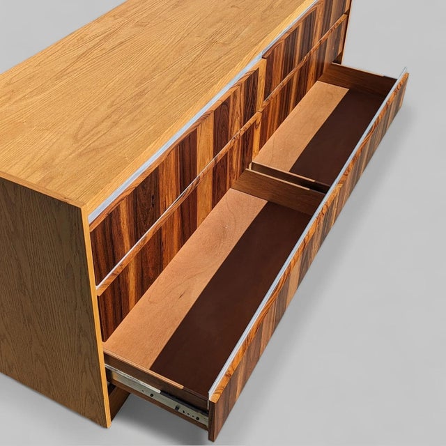 Mid-Century Oak and Rosewood Lowboy Dresser, 1970s, Chrome For Sale - Image 4 of 10