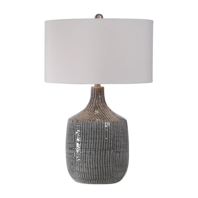 This Ceramic Base Keeps It Simple In Shape, Yet Upscale With Its Fashionable Pattern That's Finished In A Distressed Blue-...