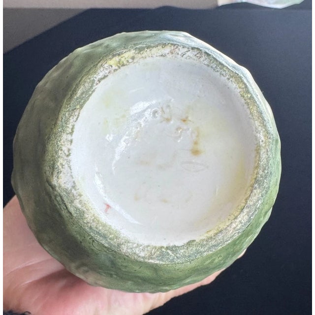 Art Nouveau Jugendstil Porcelain Ewer Vase Pair, Green Glaze With Applied Flowers, C. 1900 For Sale - Image 9 of 9