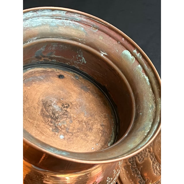 Vintage Copper Chased Heron Deers & Figures Ice Bucket With Lid For Sale - Image 12 of 12