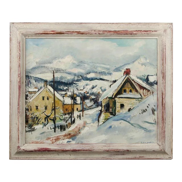 Rudolf Jacobi (German, 1889 - 1972) a Snow Covered Village, Oil on Canvas Painting. For Sale