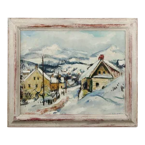 Rudolf Jacobi (German, 1889 - 1972) a Snow Covered Village, Oil on Canvas Painting.