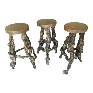 1930s Vintage French Bar Stools- Set of 3 For Sale