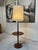 1950s Mid-Century Modern Walnut Floor Lamp With Circular Tabletop and Original Linen Shade For Sale In Los Angeles - Image 6 of 10