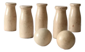 Vintage Wooden Milk Bottle Bowling Game Set