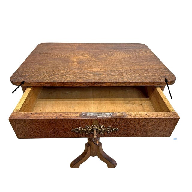 Brown Antique Oak Sewing Side Table, 1900s For Sale - Image 8 of 10