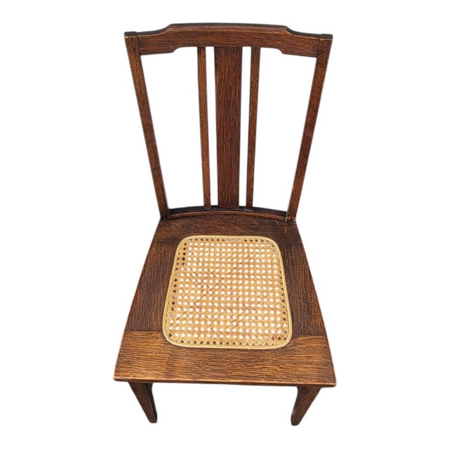1920s Pair of Arts & Crafts Oak Dining Chairs With Cane Seats, Antique For Sale - Image 10 of 12