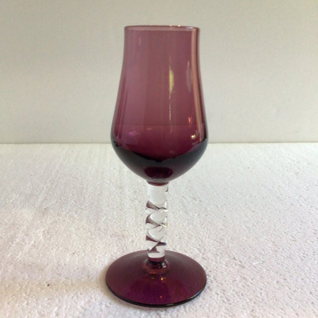 Mission Vintage Twisted Stem With Purple Base and Bowl Aperitif Glasses - Set of 6 For Sale - Image 3 of 13