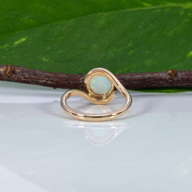 Gold Ethiopian Opal Cabochon Ring: Solid 14k Gold, Round 7.5mm - October Birthstone, Size 6.75 For Sale - Image 8 of 9
