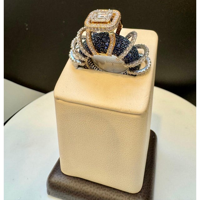 5 Carat Blue Sapphire and 2 Ct Diamond Cocktail Ring in 18 Karat WY Gold Estate For Sale - Image 13 of 18