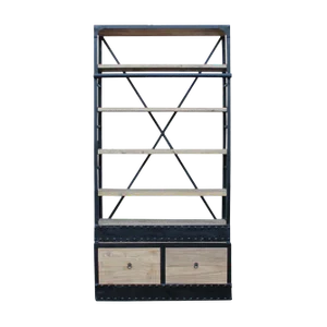 Iron Frame Driftwood Shelves Industrial Bookcase Display Cabinet