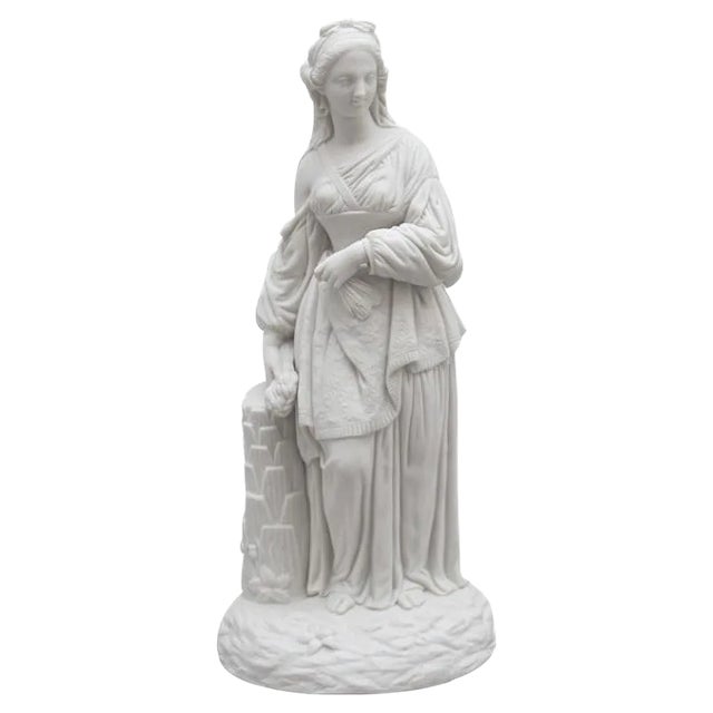 19th-Century Parian Figure of a Woman Leaning on a Column For Sale