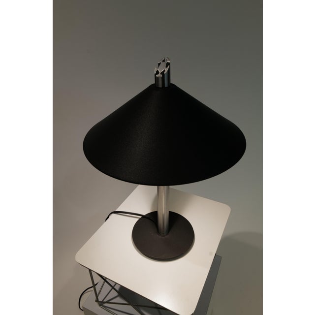 Black Postmodern Table Lamp with Black Cone Shade and Brushed Aluminum Stem, 1980s For Sale - Image 8 of 13