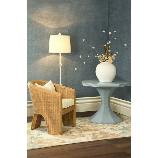 2020s Matthew Izzo Home Octavia 36" Octagonal Light Blue Painted Rattan Pedestal Table For Sale - Image 5 of 11