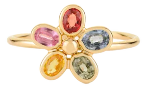 Whimsical 14k Yellow Gold Multi Sapphire Floral Ring Size 7