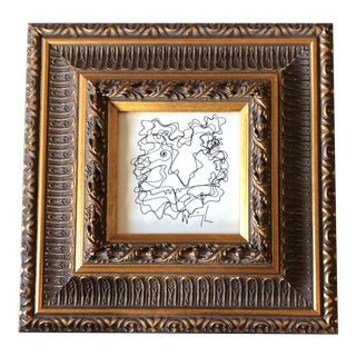 Original Vintage Wayne Cunningham Abstract Ink Drawing Frame Signed For Sale