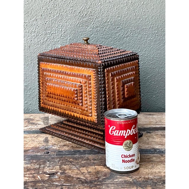 Vintage Tramp Art Wood Box on Pedestal For Sale - Image 17 of 17