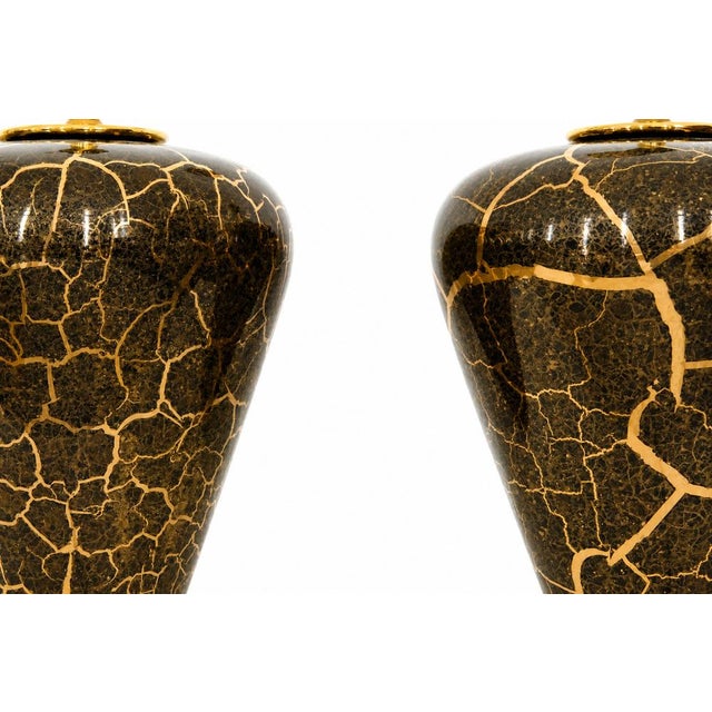 Baluster Shaped Table Lamps in Glazed Black and Gold Ceramic, Set of 2 For Sale - Image 16 of 18