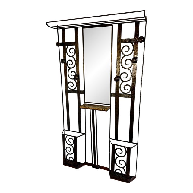 Image showcasing French Art Deco Wrought Iron Coat Rack With Umbrella and Hat Stand ...