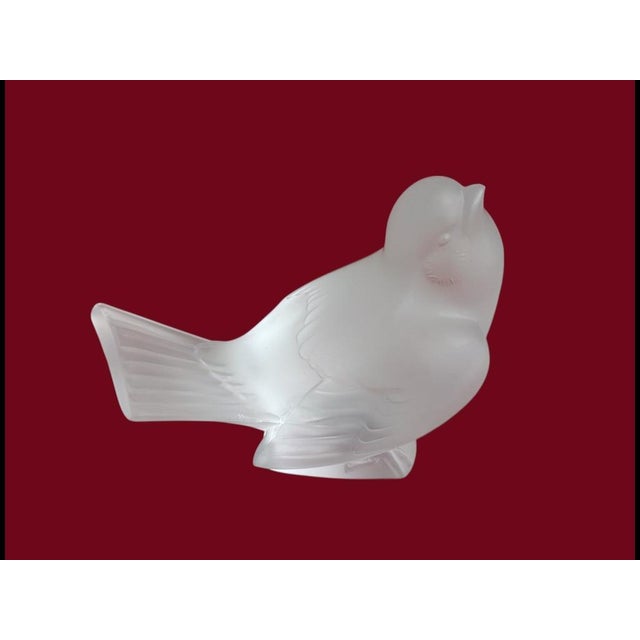 Art Deco Mid 20th Century Lalique Frosted Crystal Sparrow Figurines Set of 2 Decorative Sculptures France For Sale - Image 3 of 17