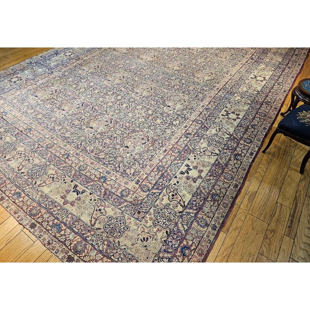 Late 19th Century 19th Century Oversized Persian Kerman Lavar Rug, Hand-Knotted Wool, Allover Tree of Life Pattern, Royal-Blue & Ivory, 14’ X 18’ For Sale - Image 5 of 17